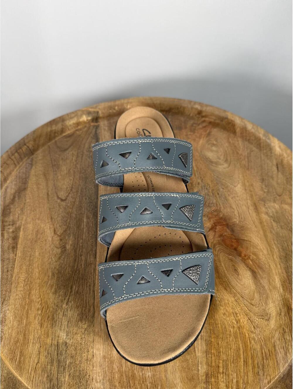 Clarks Laurieann Nora Blue Leather Slide Sandals US 12W Wide Comfort Slip-On NWB - Picture 7 of 14